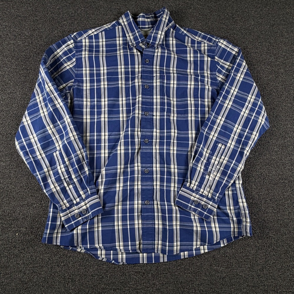 Eddie Bauer Shirt Mens L Classic Blue Plaid Button-Down Stretch EUC